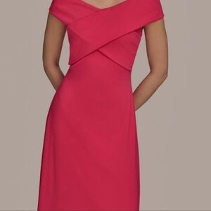 Donna Karan Hot Pink Off-Shoulder Draped Evening Gown